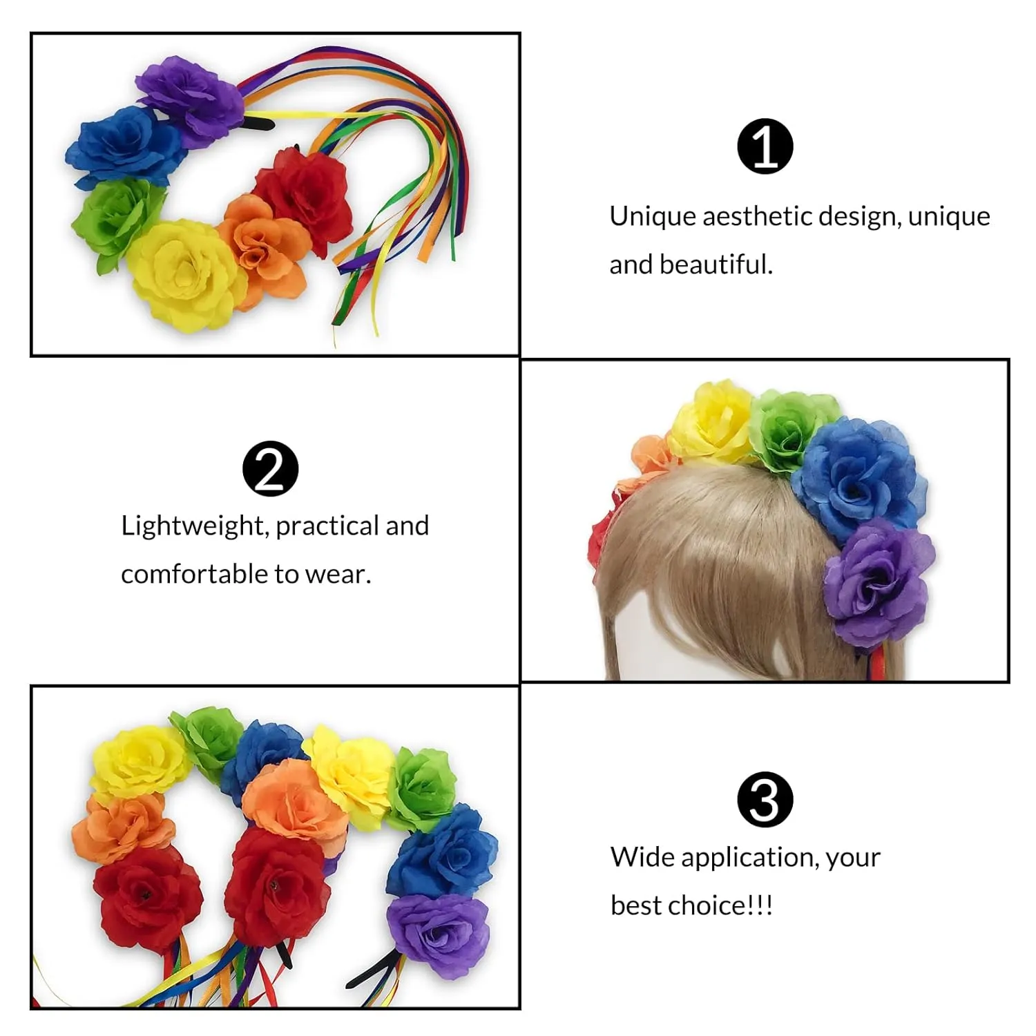 1 PC Pride Rainbow Headband Rose Flower Crown Boho Outfits for Women Ribbon Holloween Gay Pride Accessories Lgbtq Bisexual Pride Outfits for Women