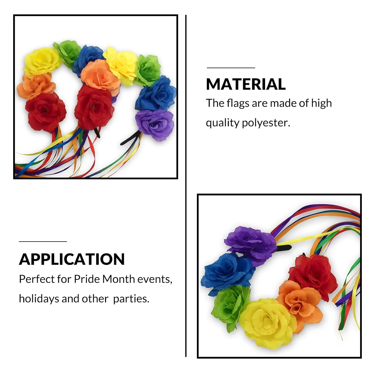 1 PC Pride Rainbow Headband Rose Flower Crown Boho Outfits for Women Ribbon Holloween Gay Pride Accessories Lgbtq Bisexual Pride Outfits for Women