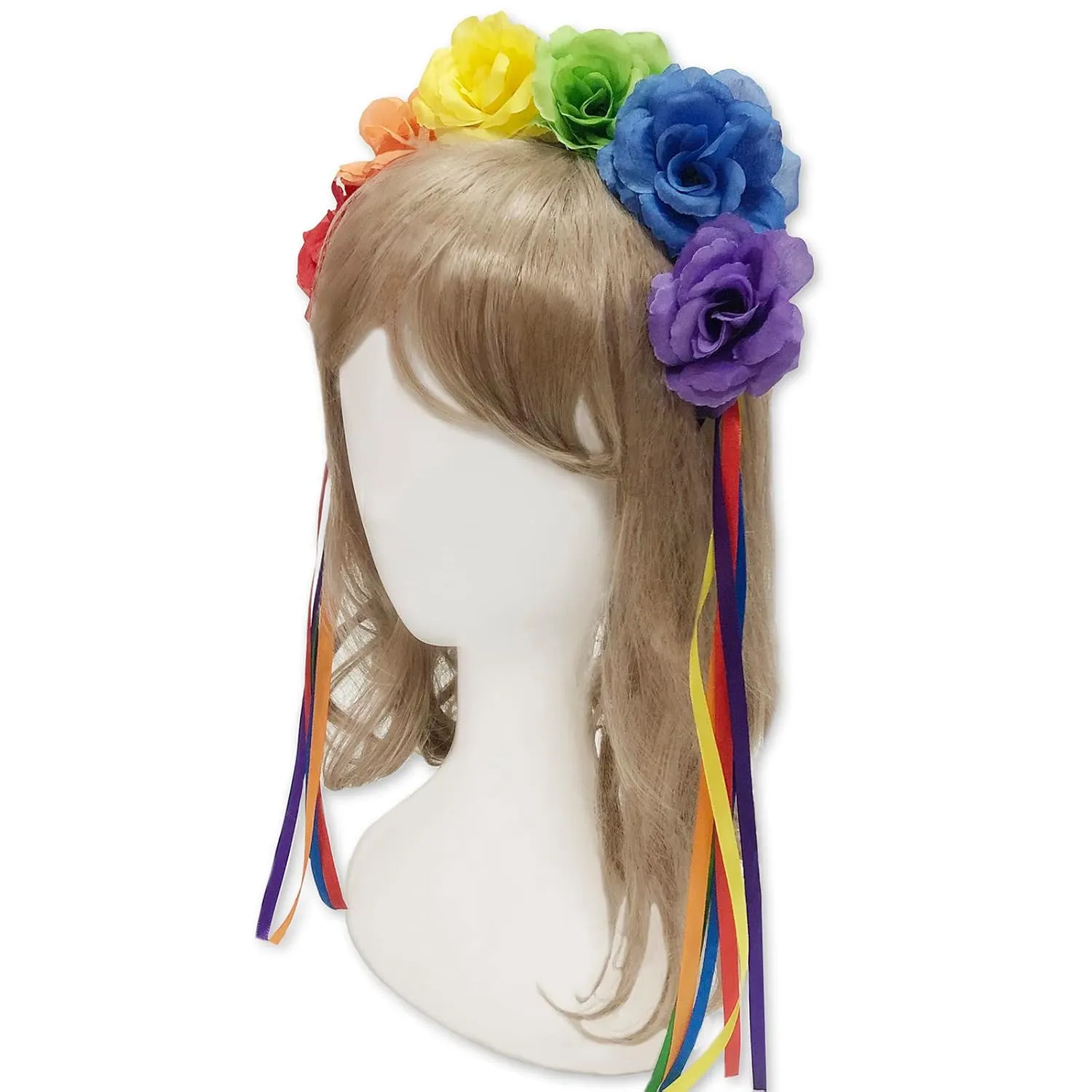 1 PC Pride Rainbow Headband Rose Flower Crown Boho Outfits for Women Ribbon Holloween Gay Pride Accessories Lgbtq Bisexual Pride Outfits for Women
