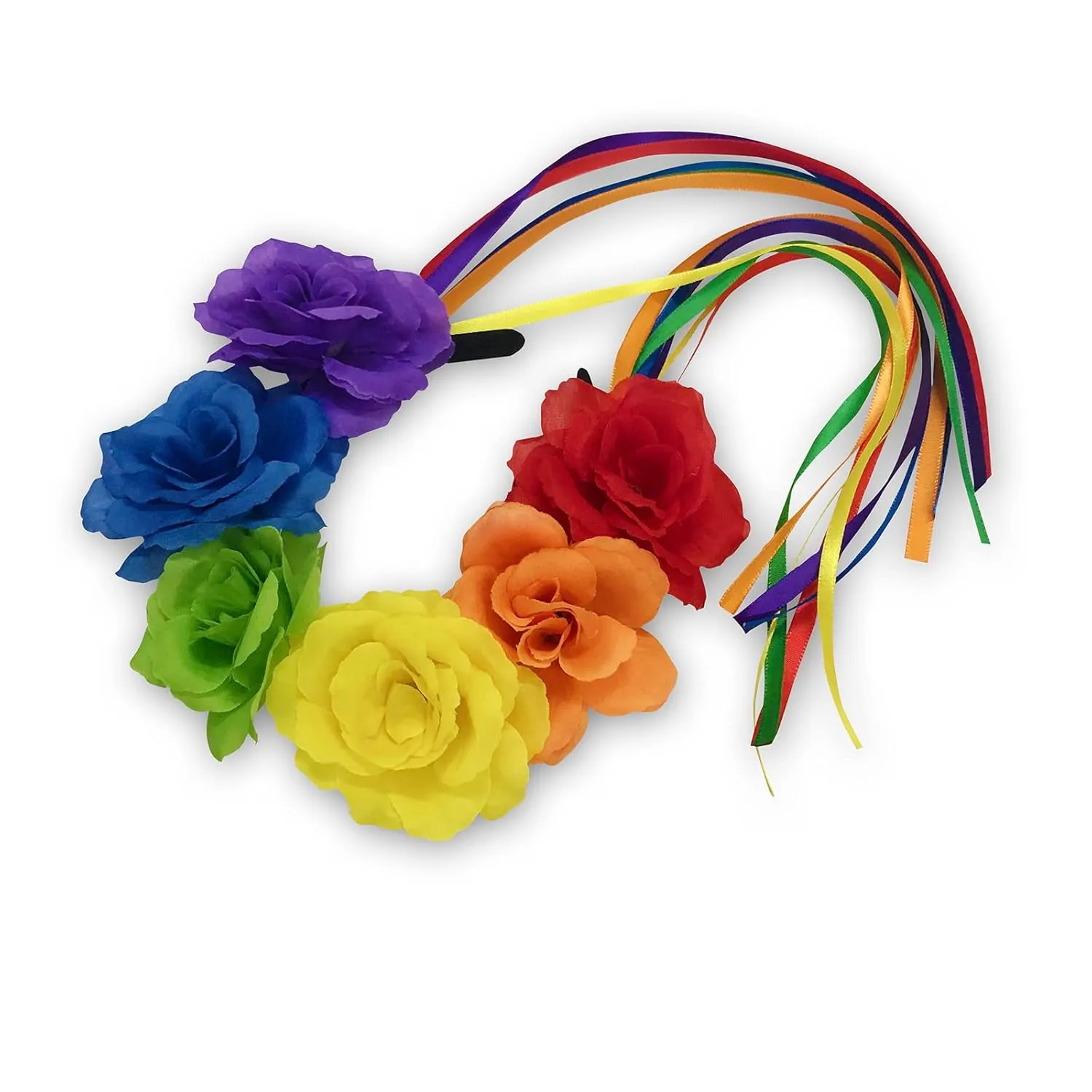 1 PC Pride Rainbow Headband Rose Flower Crown Boho Outfits for Women Ribbon Holloween Gay Pride Accessories Lgbtq Bisexual Pride Outfits for Women