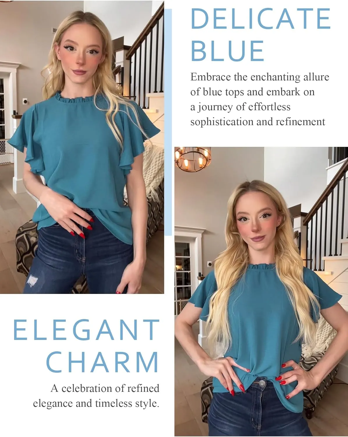 Aifer Womens Summer Ruffle Short Sleeve Dressy Casual Blouses Mock Neck Tops Elegant Work Shirts