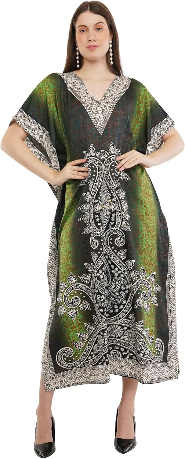 Art Of Creation Kaftan Dress Kimono Maxi Style Casual Dress for Women V-Neck 3/4 Sleeve Top Printed Free Size