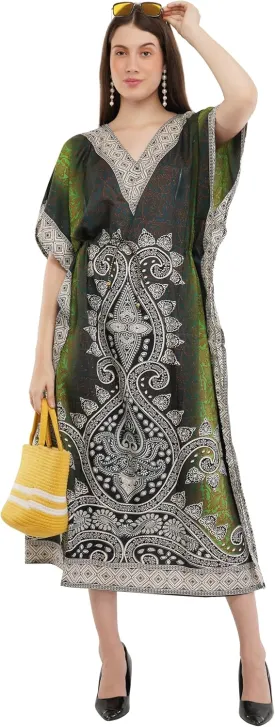 Art Of Creation Kaftan Dress Kimono Maxi Style Casual Dress for Women V-Neck 3/4 Sleeve Top Printed Free Size