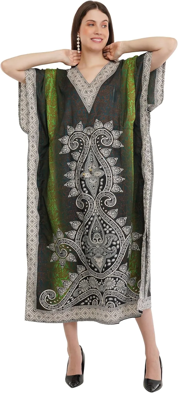 Art Of Creation Kaftan Dress Kimono Maxi Style Casual Dress for Women V-Neck 3/4 Sleeve Top Printed Free Size