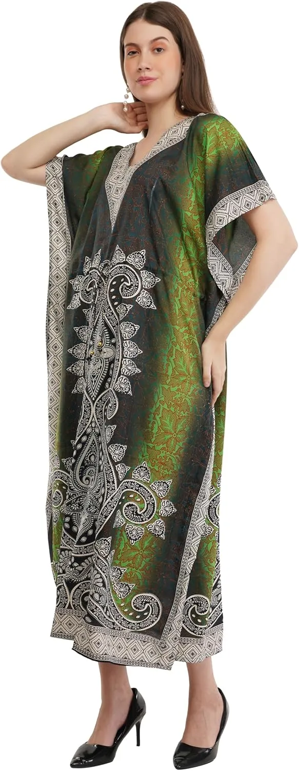 Art Of Creation Kaftan Dress Kimono Maxi Style Casual Dress for Women V-Neck 3/4 Sleeve Top Printed Free Size
