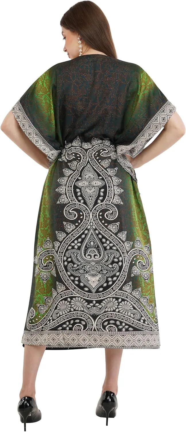 Art Of Creation Kaftan Dress Kimono Maxi Style Casual Dress for Women V-Neck 3/4 Sleeve Top Printed Free Size