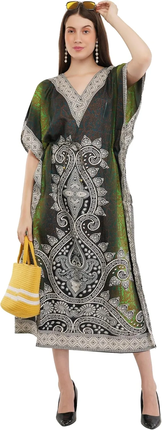 Art Of Creation Kaftan Dress Kimono Maxi Style Casual Dress for Women V-Neck 3/4 Sleeve Top Printed Free Size
