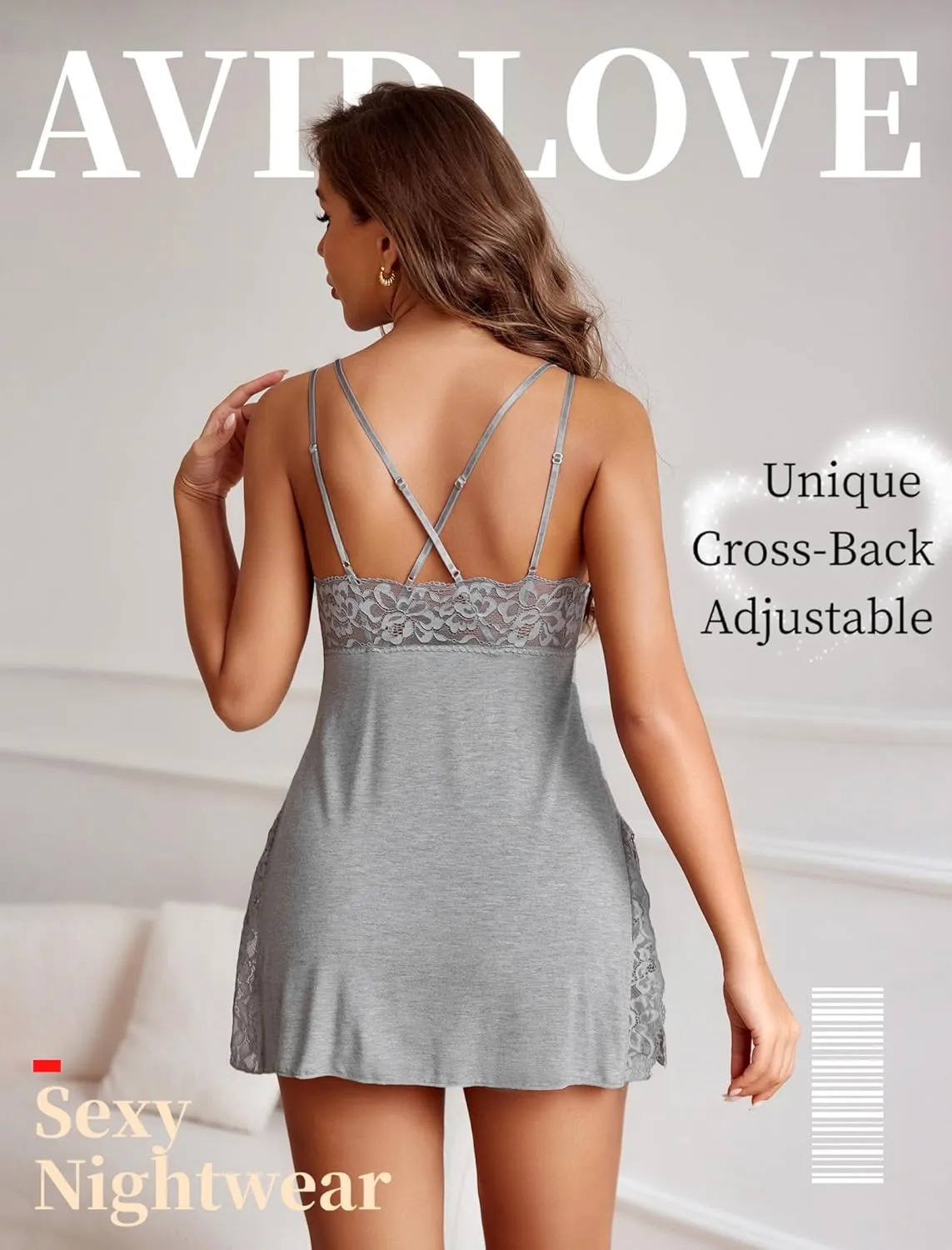 Avidlove Women's Lingerie Sexy Nightgowns Spaghetti Strap Chemise Babydoll Side Slit Women Sleepwear