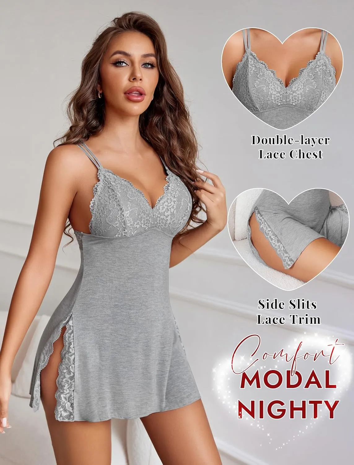 Avidlove Women's Lingerie Sexy Nightgowns Spaghetti Strap Chemise Babydoll Side Slit Women Sleepwear