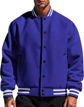 Baseball Varsity Jacket Men Color Block College Baseball Jacket Cotton Blend Casual Slim Lightweight Bomber Jacket