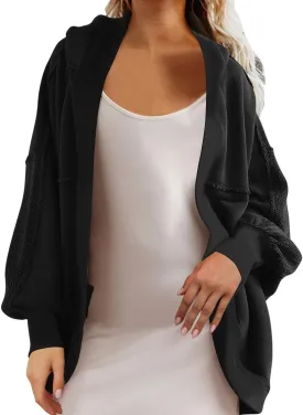 Cardigan Sweatshirts for Women Oversized Long Sleeve Open Front Hooded Jackets Cozy Sweater Coat Fall Spring Fashion