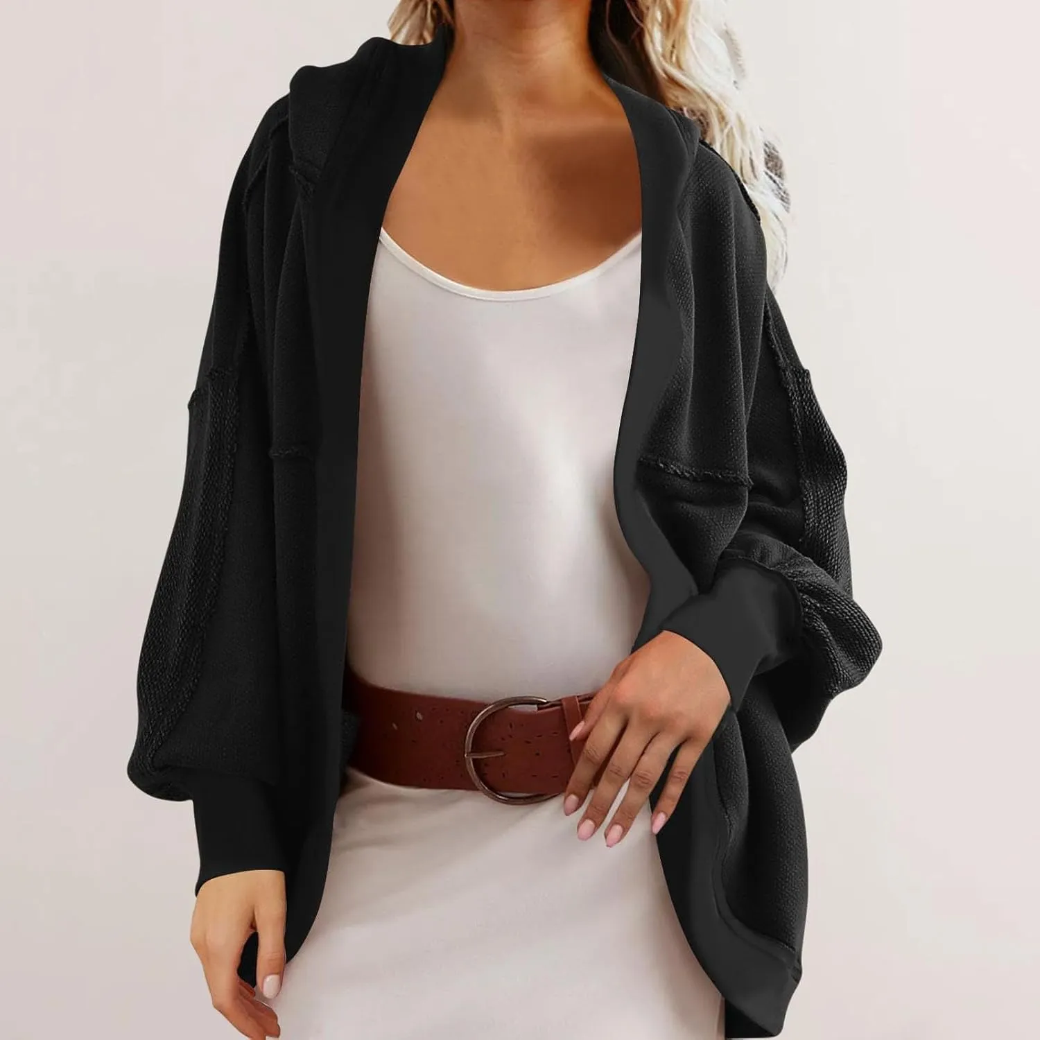 Cardigan Sweatshirts for Women Oversized Long Sleeve Open Front Hooded Jackets Cozy Sweater Coat Fall Spring Fashion