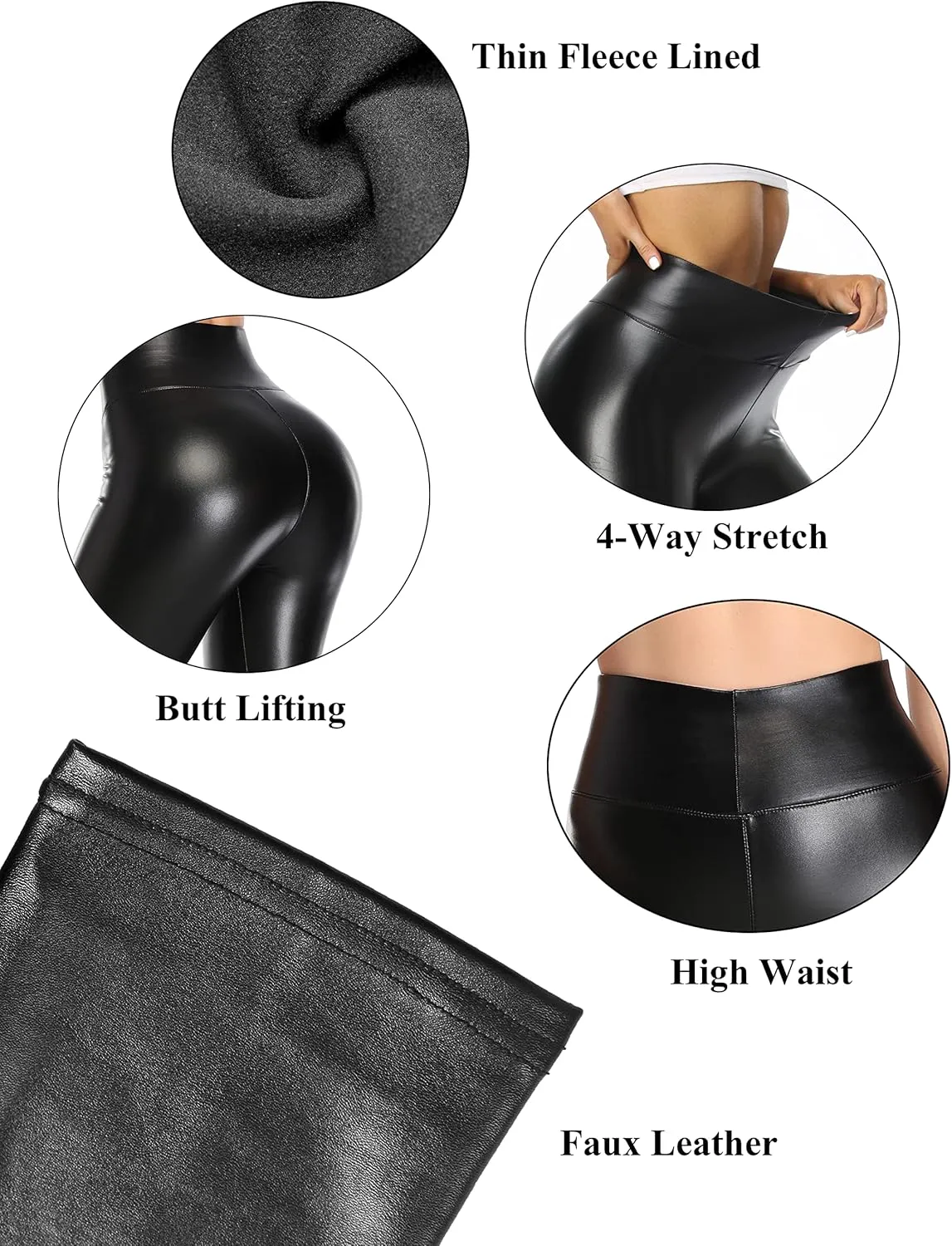 Cheapestbuy Women's Stretchy Faux Leather Leggings High Waisted Pleather Pants Sexy PU Butt Lifting Leather Tights