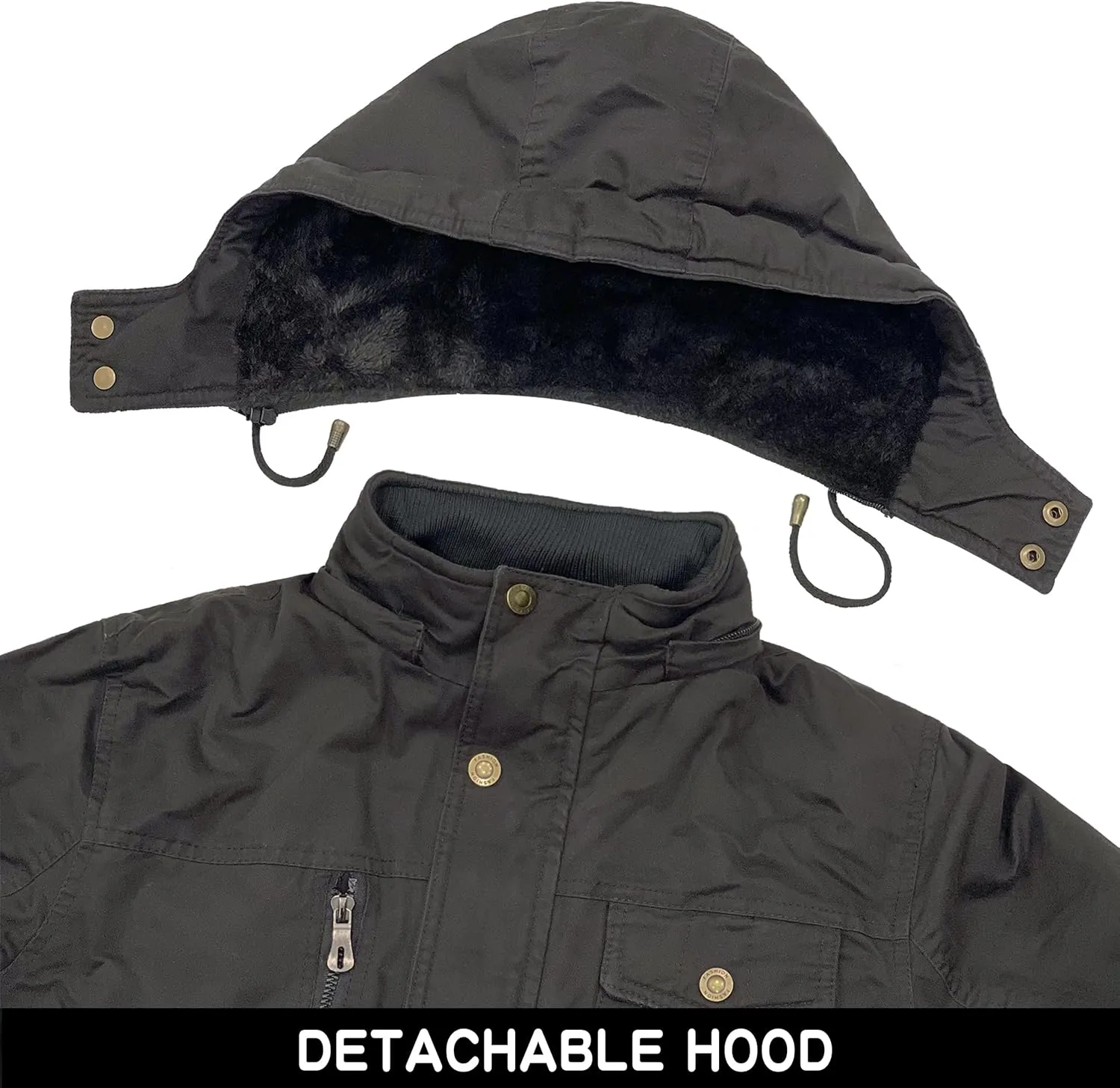 CHEXPEL Men's Thick Winter Jackets with Hood Fleece Lining Cotton Military Jackets Work Coats with Cargo Pockets Outwear