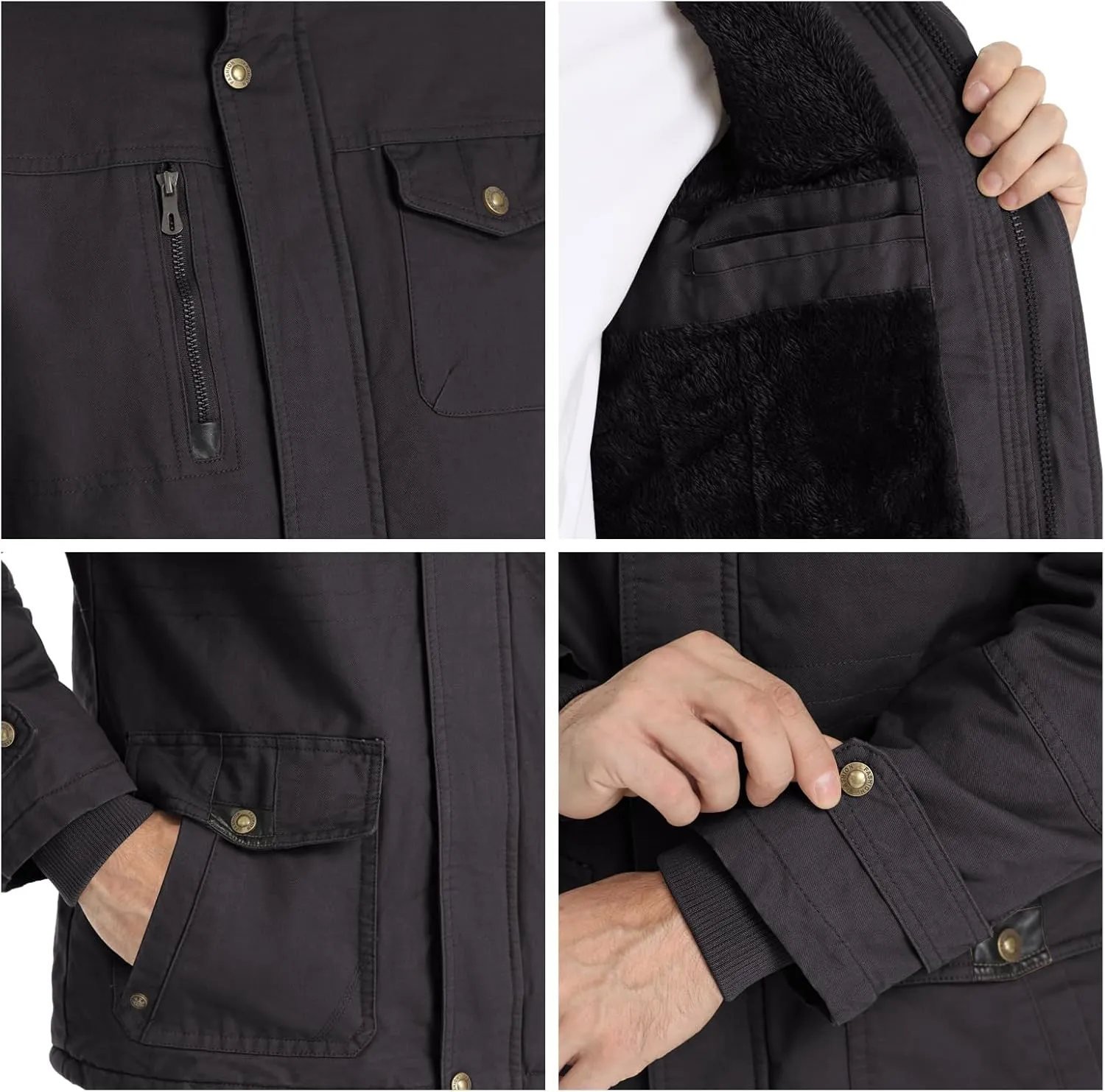 CHEXPEL Men's Thick Winter Jackets with Hood Fleece Lining Cotton Military Jackets Work Coats with Cargo Pockets Outwear