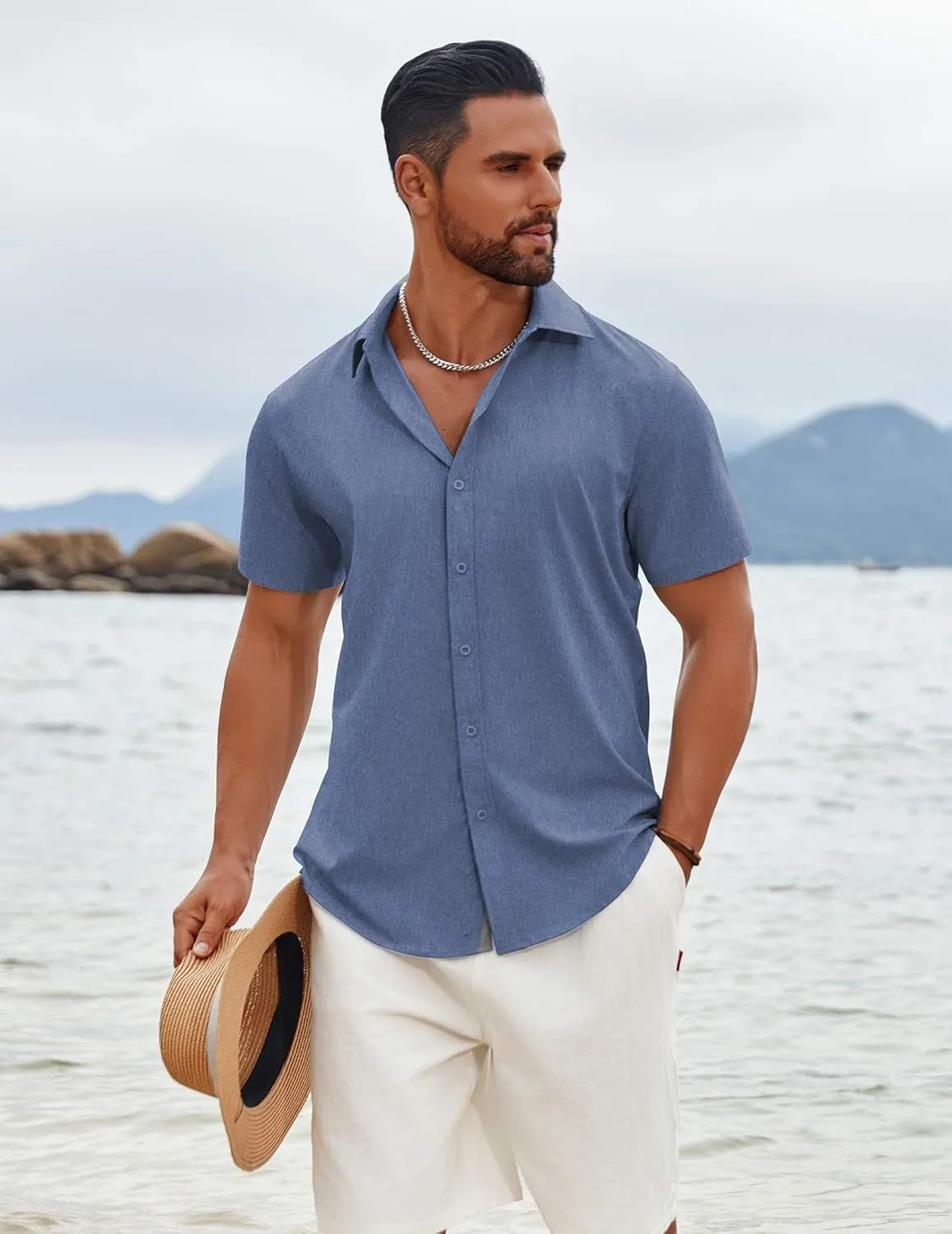 COOFANDY Men's Button Down Shirts Short Sleeve Casual Summer Beach Shirts Vacation Wedding Shirts