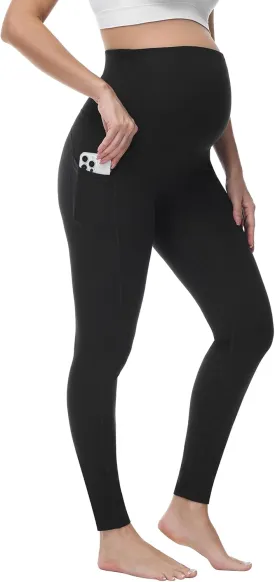 HOFISH Women's Maternity Leggings Over The Belly Soft Non-See-Through Workout Yoga Pants Pregnancy Leggings