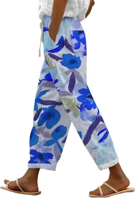 Linen Capri Pants for Women 2024 Capri Pants with Pockets Wide Leg Cropped Pants for Women Linen Capri Pants for