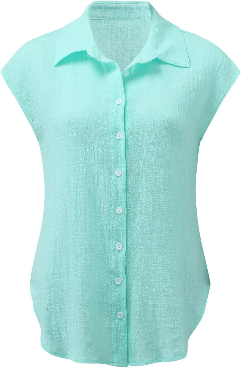 LRMQS Linen Shirts for Women Summer 2024 Button Down Lapel Cap Sleeve Shirt Tops Casual Beach Trendy Cotton Gauze Clothing