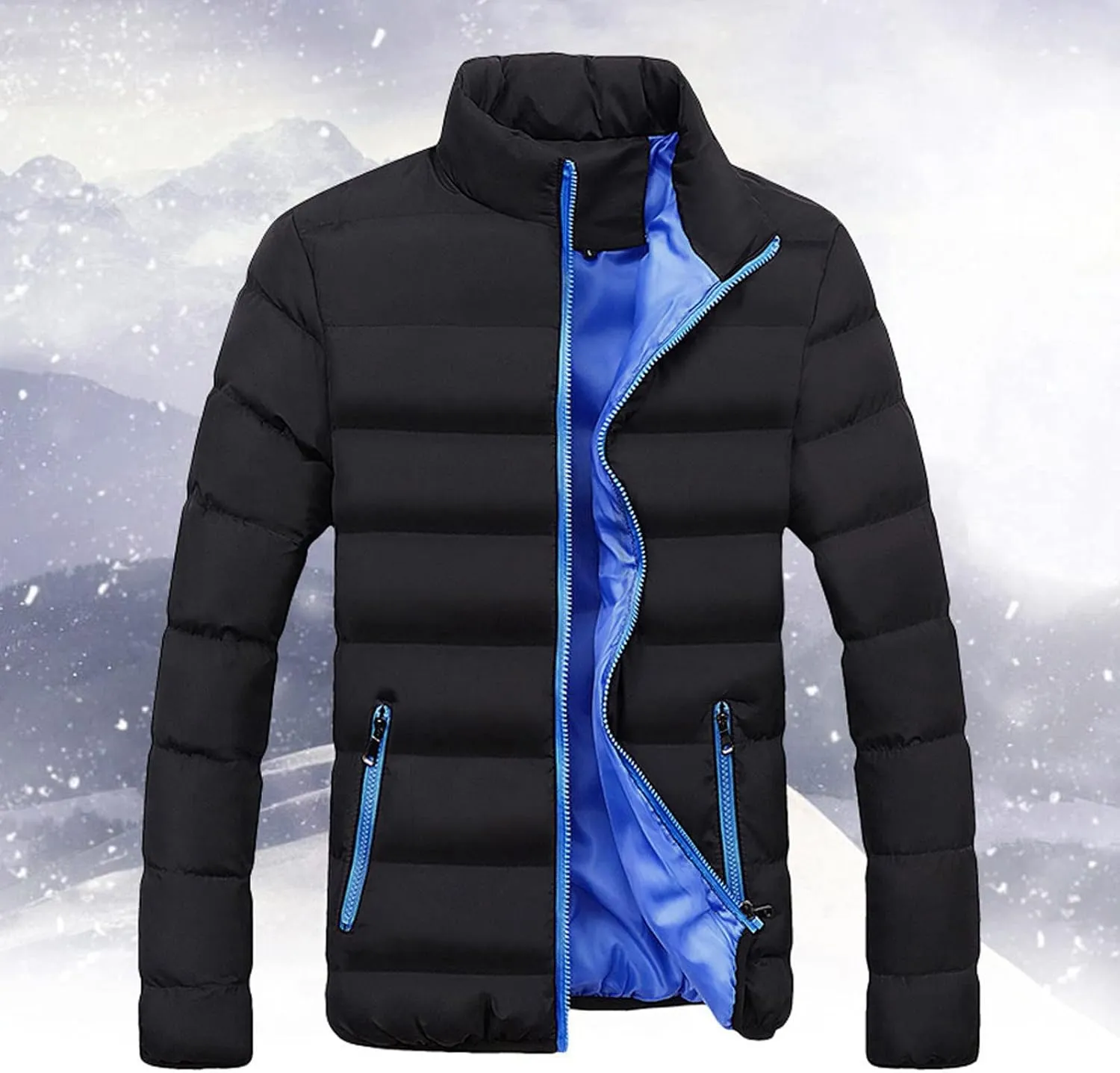 Men Winter Coat Thick Quilted Puffer Jacket Outdoor Ski Jacket Stand Collar Down Jacket Lightweight Packable Puffer Jacket