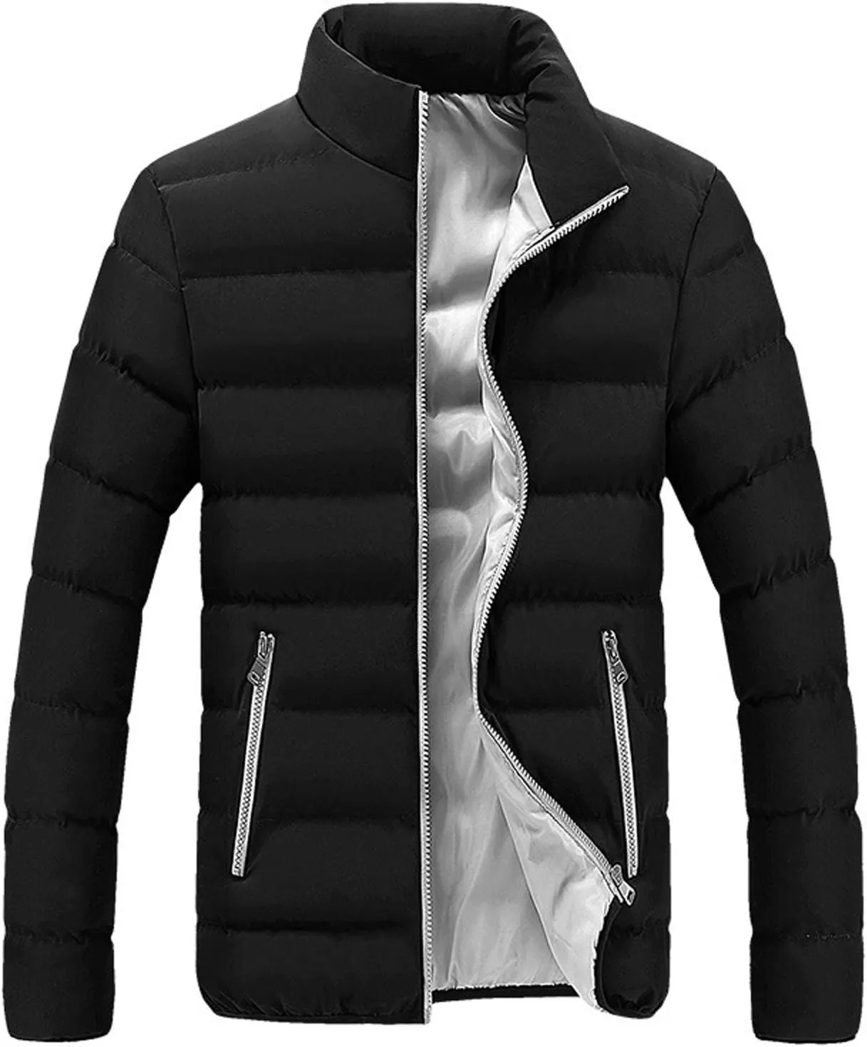 Men Winter Coat Thick Quilted Puffer Jacket Outdoor Ski Jacket Stand Collar Down Jacket Lightweight Packable Puffer Jacket