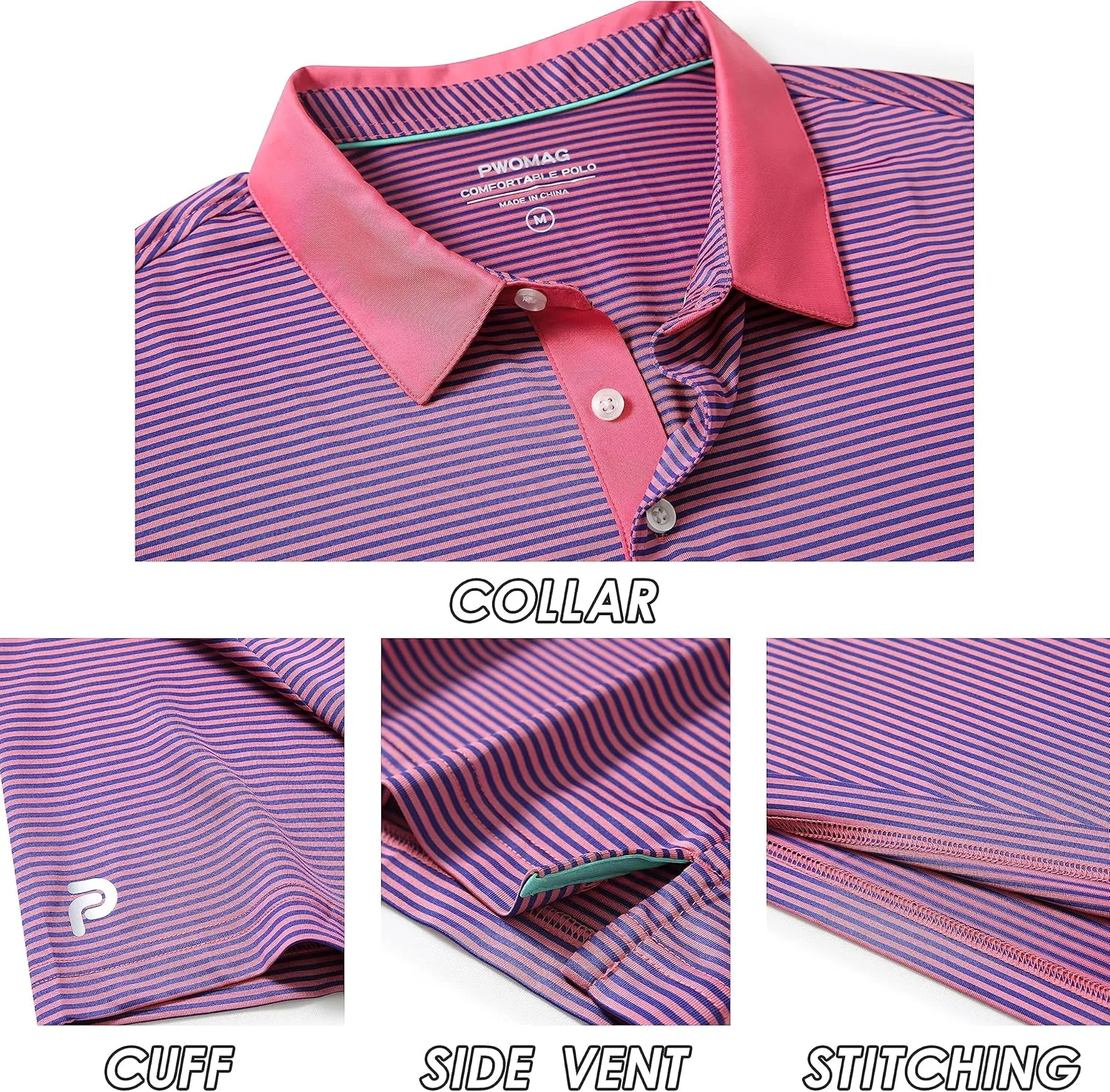 Mens Golf Polo Shirt Moisture Wicking Dry Fit Performance Athletic Short Sleeve Striped Golf Shirts for Men