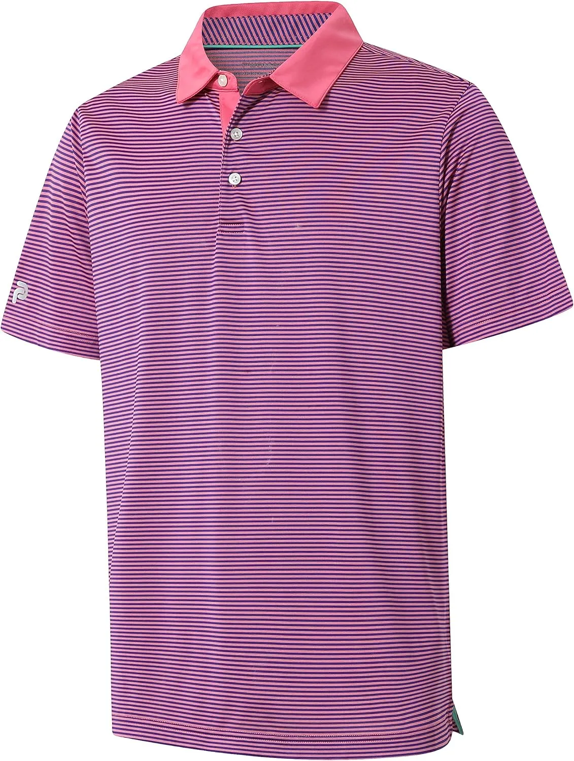 Mens Golf Polo Shirt Moisture Wicking Dry Fit Performance Athletic Short Sleeve Striped Golf Shirts for Men