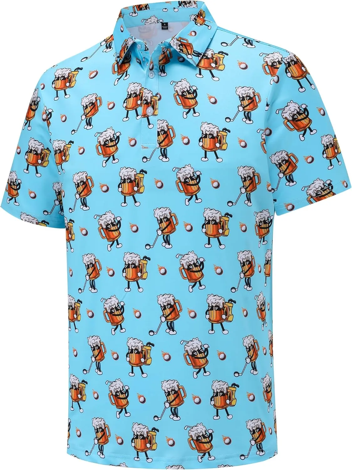Mens Golf Polo Shirts Short Sleeve Performance Moisture Wicking Dry Fit Casual Print Funny Golf Polo Shirts for Men