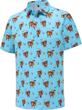 Mens Golf Polo Shirts Short Sleeve Performance Moisture Wicking Dry Fit Casual Print Funny Golf Polo Shirts for Men