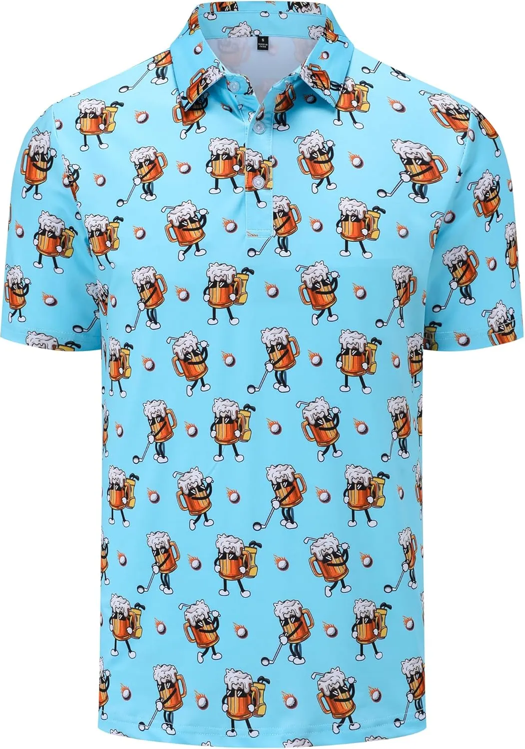 Mens Golf Polo Shirts Short Sleeve Performance Moisture Wicking Dry Fit Casual Print Funny Golf Polo Shirts for Men