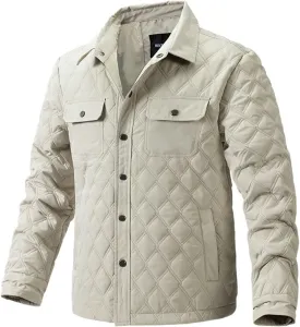 Men's Quilted Shirt Jackets Casual Long Sleeve Snap Button Down Shirts Diamond Quilted Shirt Jacket for Men Pockets