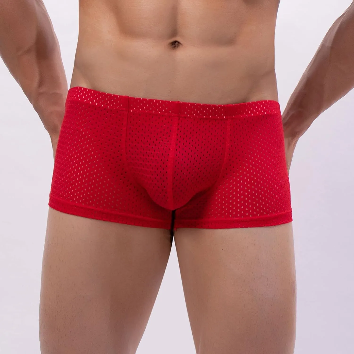 Mens Underwear Boxers Men's Solid Mesh Net Breathable Reguard Rise Pouch Boxer Briefs Sports Underpants Trunks