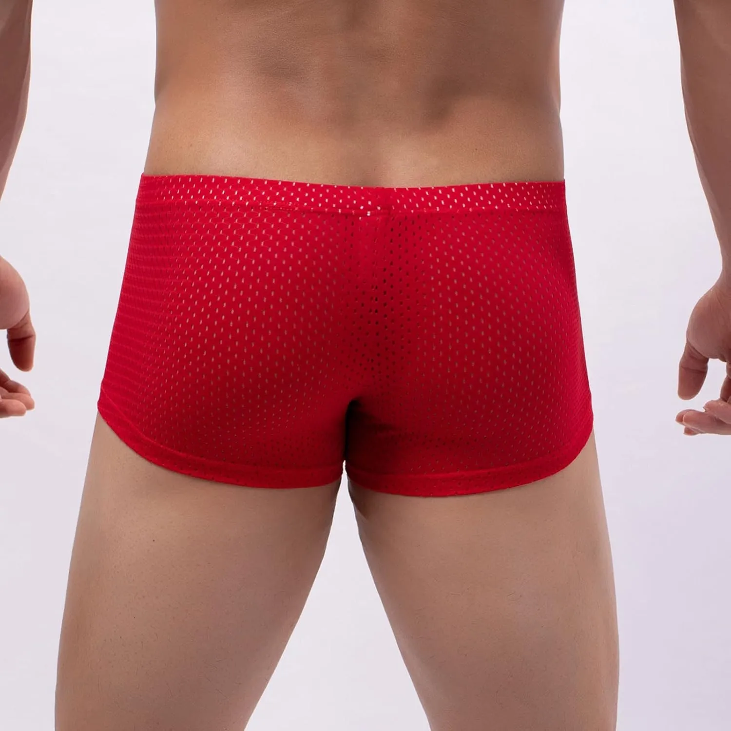 Mens Underwear Boxers Men's Solid Mesh Net Breathable Reguard Rise Pouch Boxer Briefs Sports Underpants Trunks