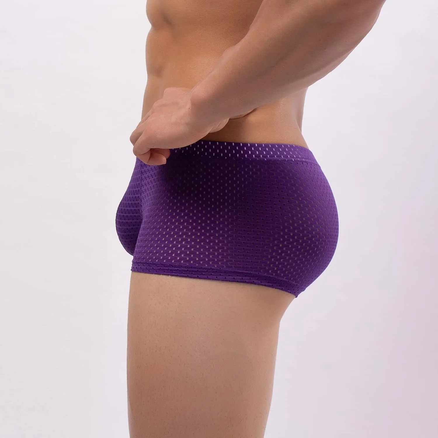 Mens Underwear Boxers Men's Solid Mesh Net Breathable Reguard Rise Pouch Boxer Briefs Sports Underpants Trunks
