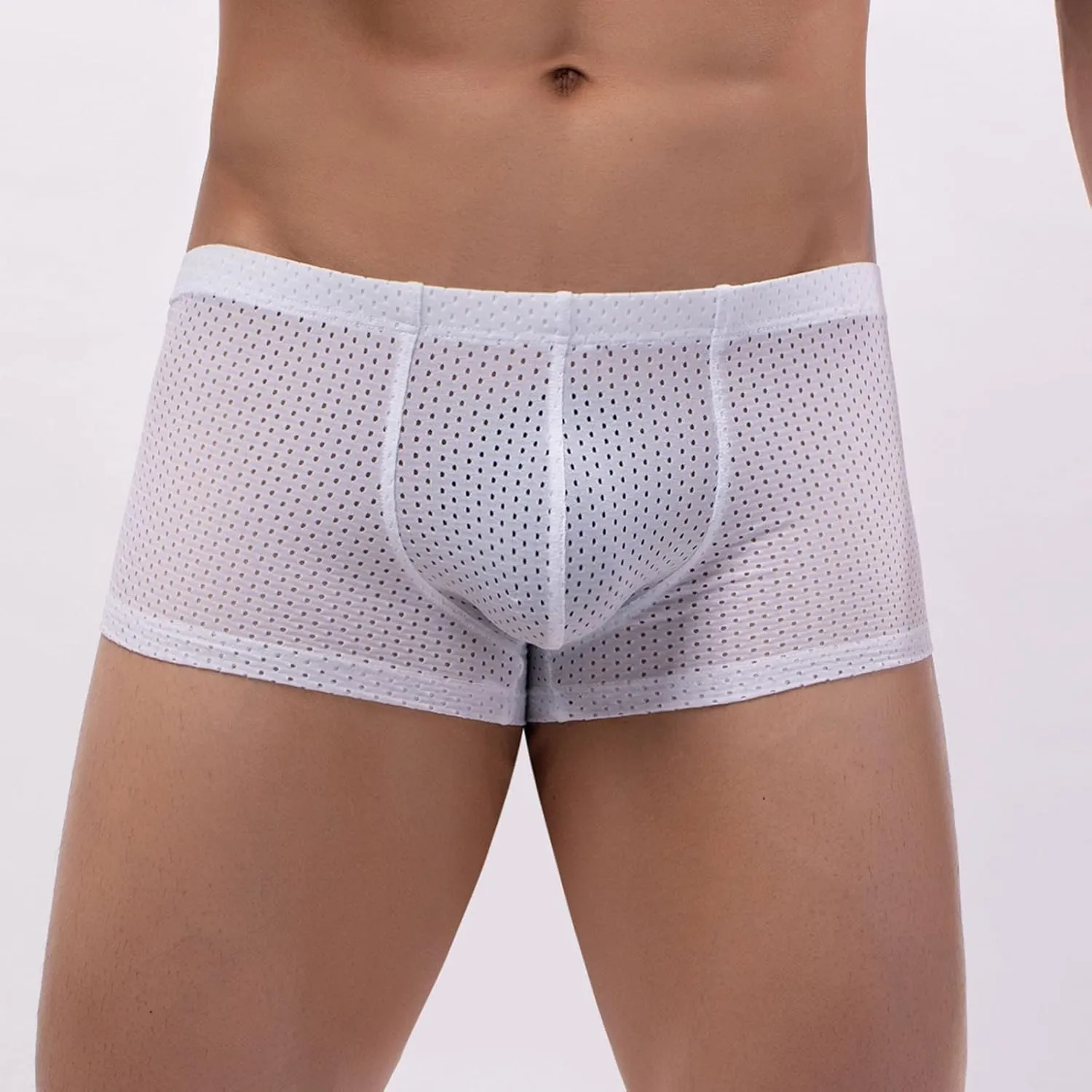 Mens Underwear Boxers Men's Solid Mesh Net Breathable Reguard Rise Pouch Boxer Briefs Sports Underpants Trunks