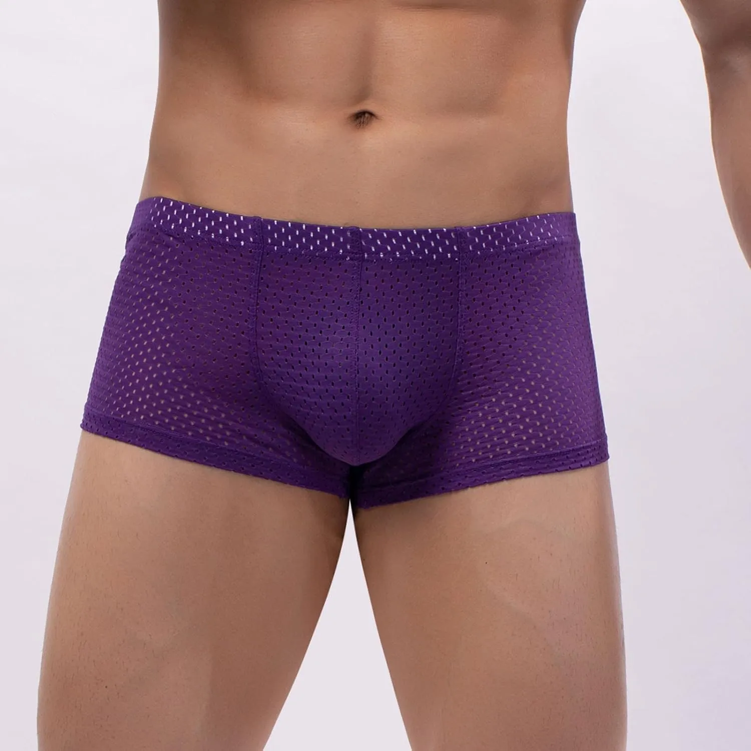 Mens Underwear Boxers Men's Solid Mesh Net Breathable Reguard Rise Pouch Boxer Briefs Sports Underpants Trunks