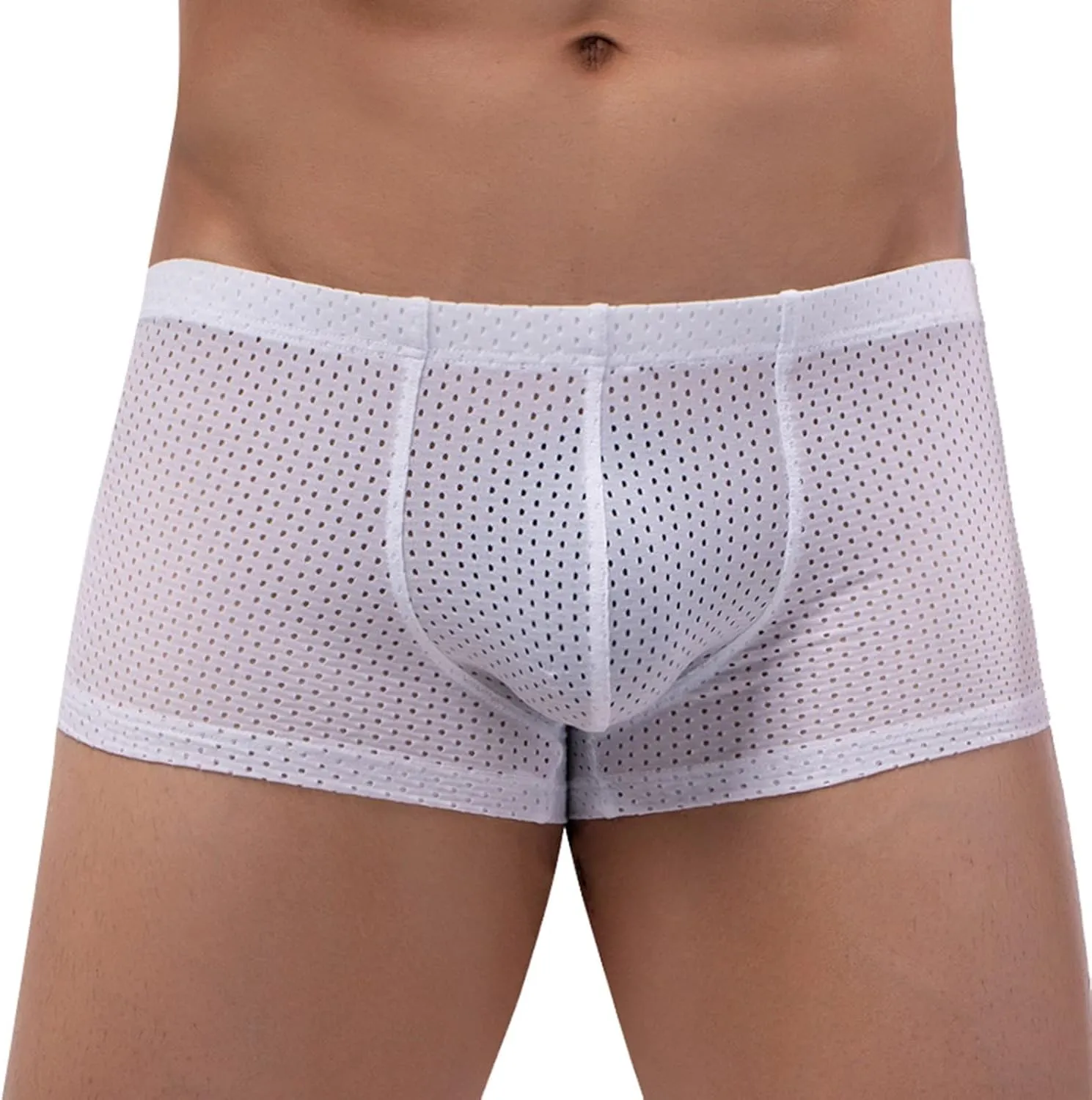 Mens Underwear Boxers Men's Solid Mesh Net Breathable Reguard Rise Pouch Boxer Briefs Sports Underpants Trunks