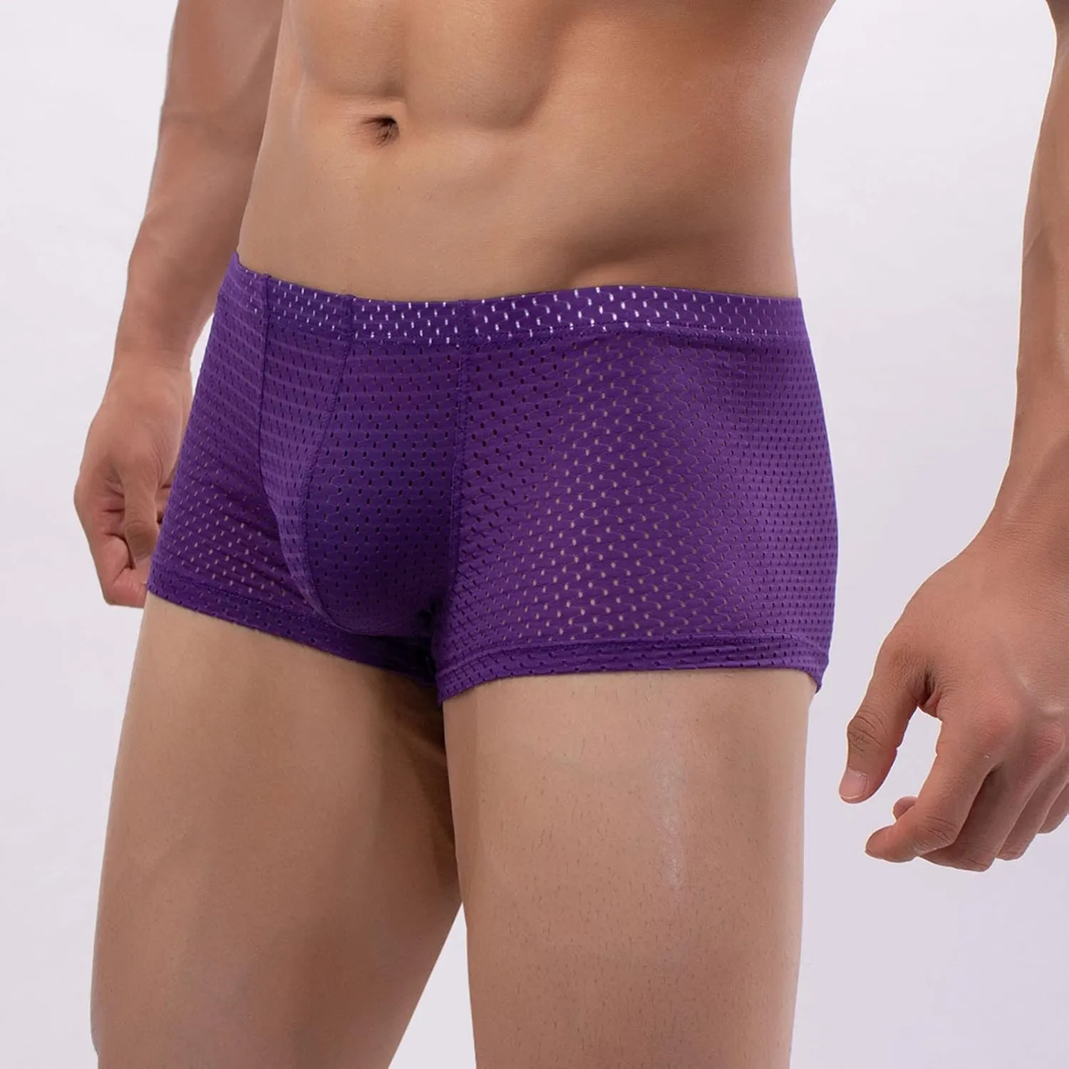 Mens Underwear Boxers Men's Solid Mesh Net Breathable Reguard Rise Pouch Boxer Briefs Sports Underpants Trunks