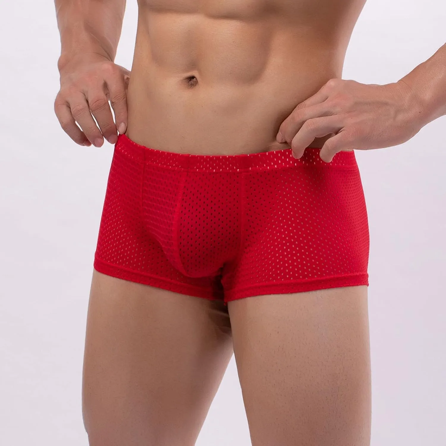 Mens Underwear Boxers Men's Solid Mesh Net Breathable Reguard Rise Pouch Boxer Briefs Sports Underpants Trunks
