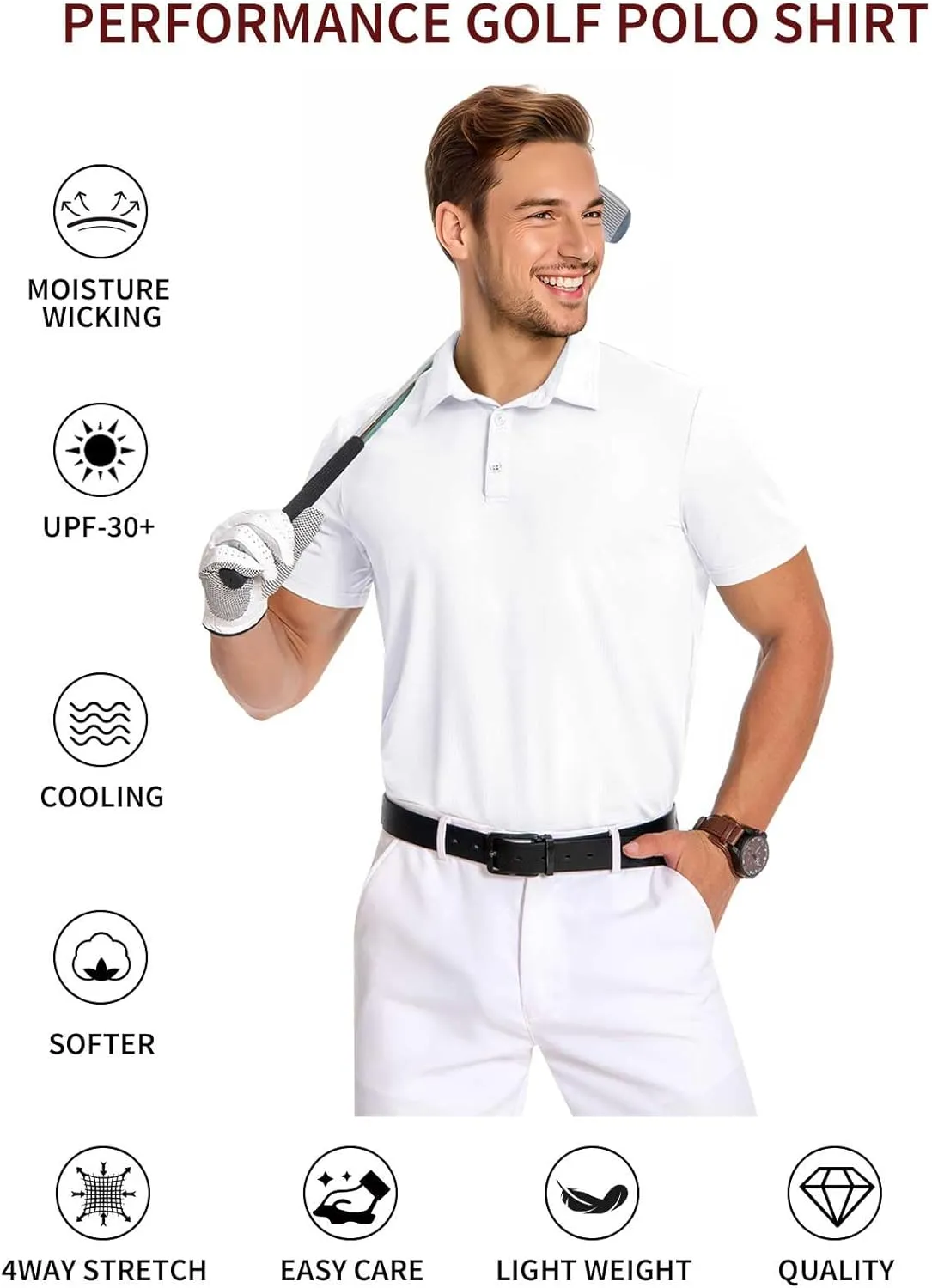 PEGENO Mens Polo Shirts Short Sleeve Golf Shirts Moisture Wicking Athletic Casual Polo Shirts