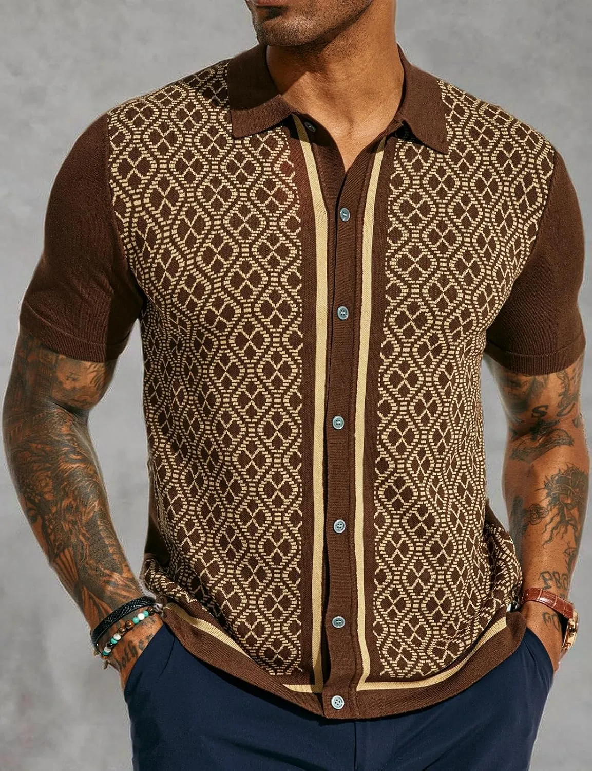 PJ PAUL JONES Men's Polo Shirts 70s Vintage Shirts Contrast Knitted Polo Shirts