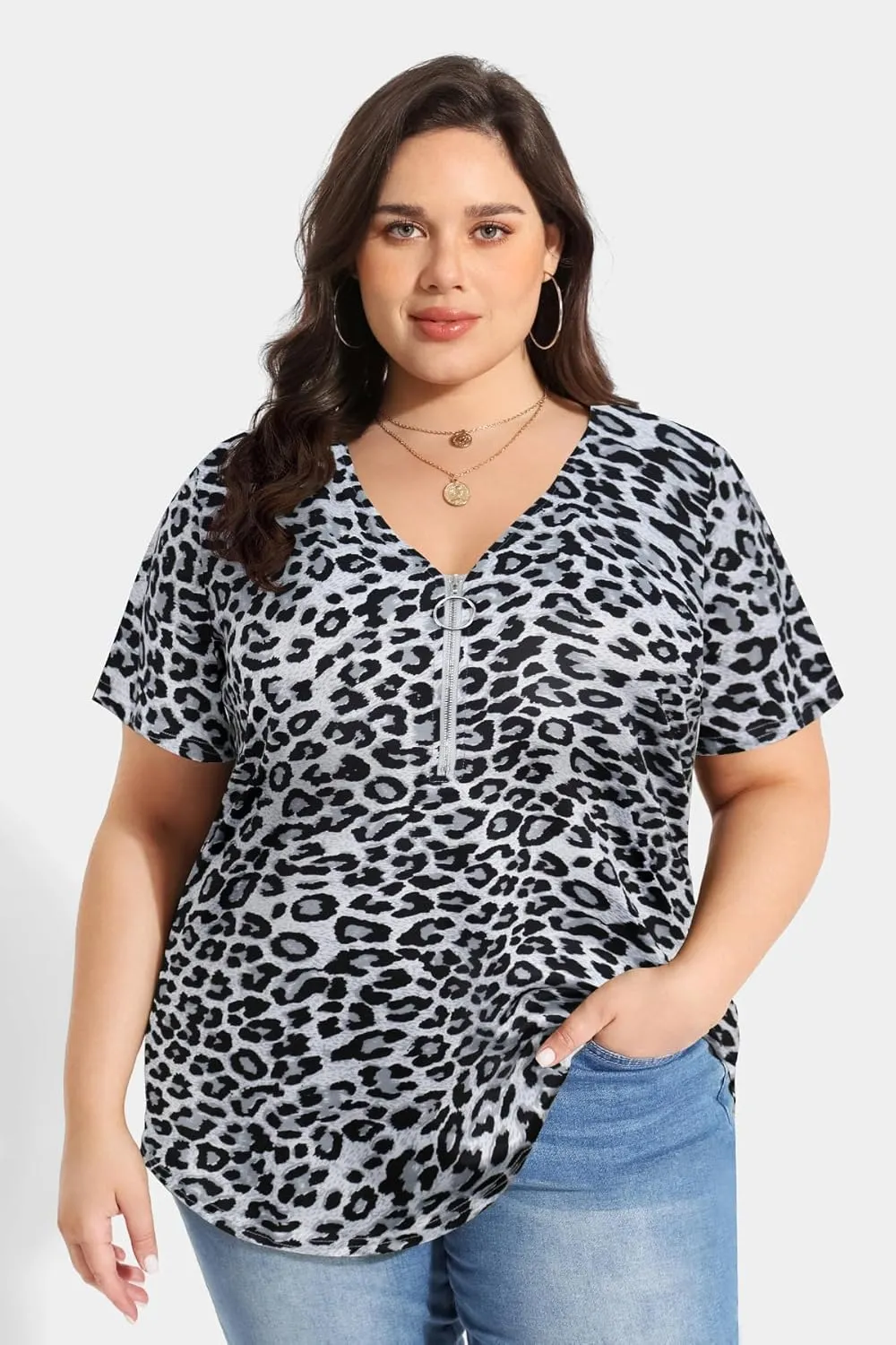 RITERA Plus Size Tops for Womens Polo Shirt Zipper Tshirt Office Business V Neck Tunic Work Blouses Dressy Collared Clothes