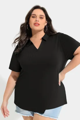 RITERA Plus Size Tops for Womens Polo Shirt Zipper Tshirt Office Business V Neck Tunic Work Blouses Dressy Collared Clothes