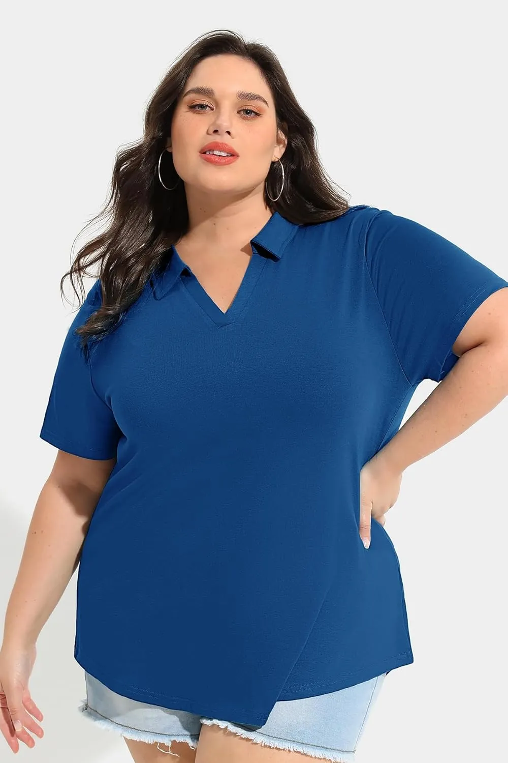 RITERA Plus Size Tops for Womens Polo Shirt Zipper Tshirt Office Business V Neck Tunic Work Blouses Dressy Collared Clothes