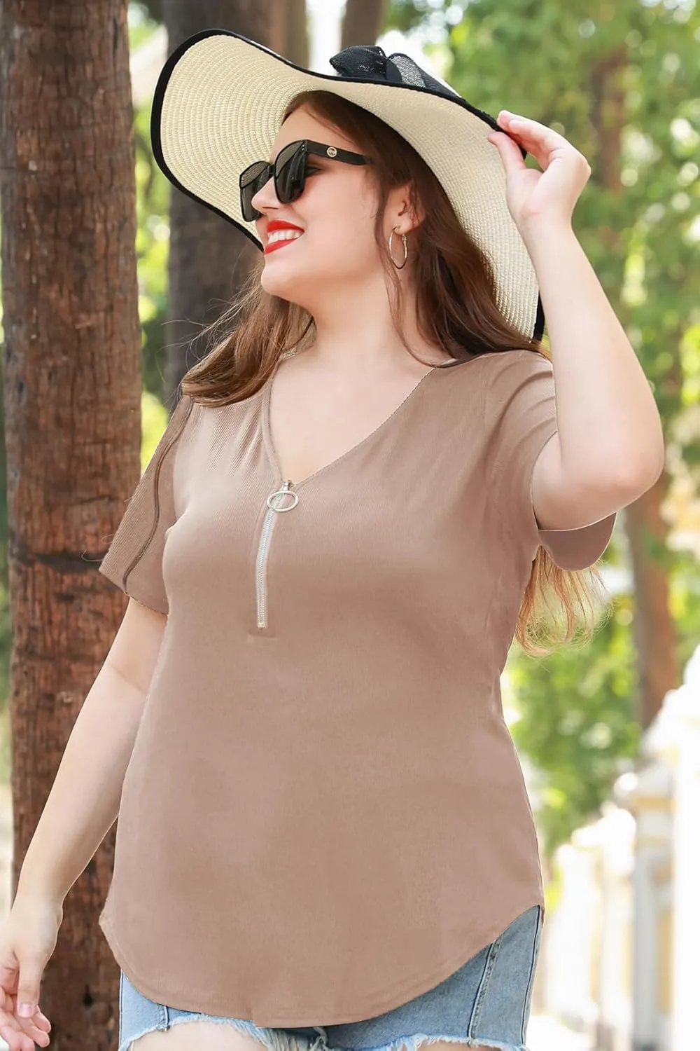RITERA Plus Size Tops for Womens Polo Shirt Zipper Tshirt Office Business V Neck Tunic Work Blouses Dressy Collared Clothes