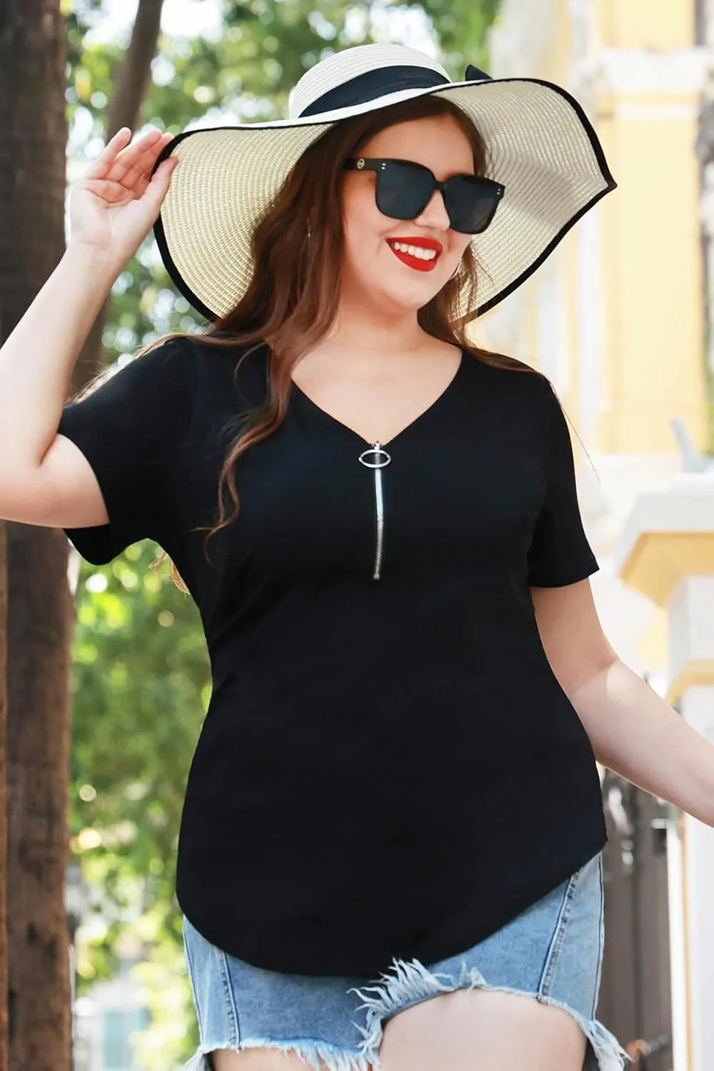 RITERA Plus Size Tops for Womens Polo Shirt Zipper Tshirt Office Business V Neck Tunic Work Blouses Dressy Collared Clothes