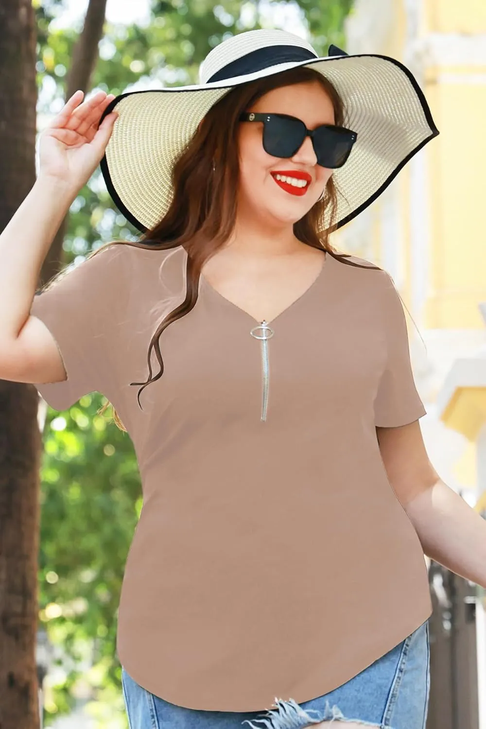 RITERA Plus Size Tops for Womens Polo Shirt Zipper Tshirt Office Business V Neck Tunic Work Blouses Dressy Collared Clothes