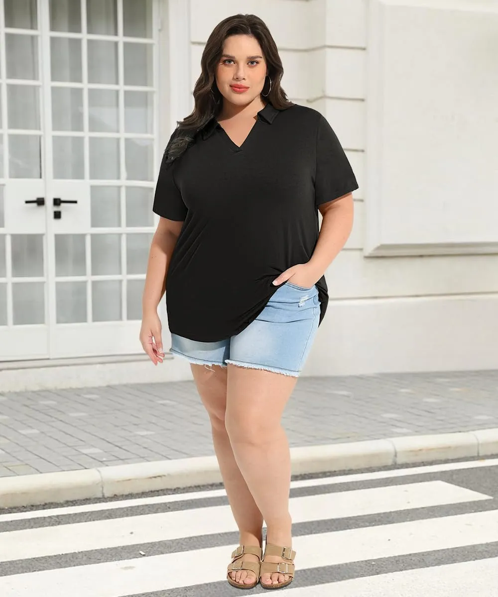 RITERA Plus Size Tops for Womens Polo Shirt Zipper Tshirt Office Business V Neck Tunic Work Blouses Dressy Collared Clothes