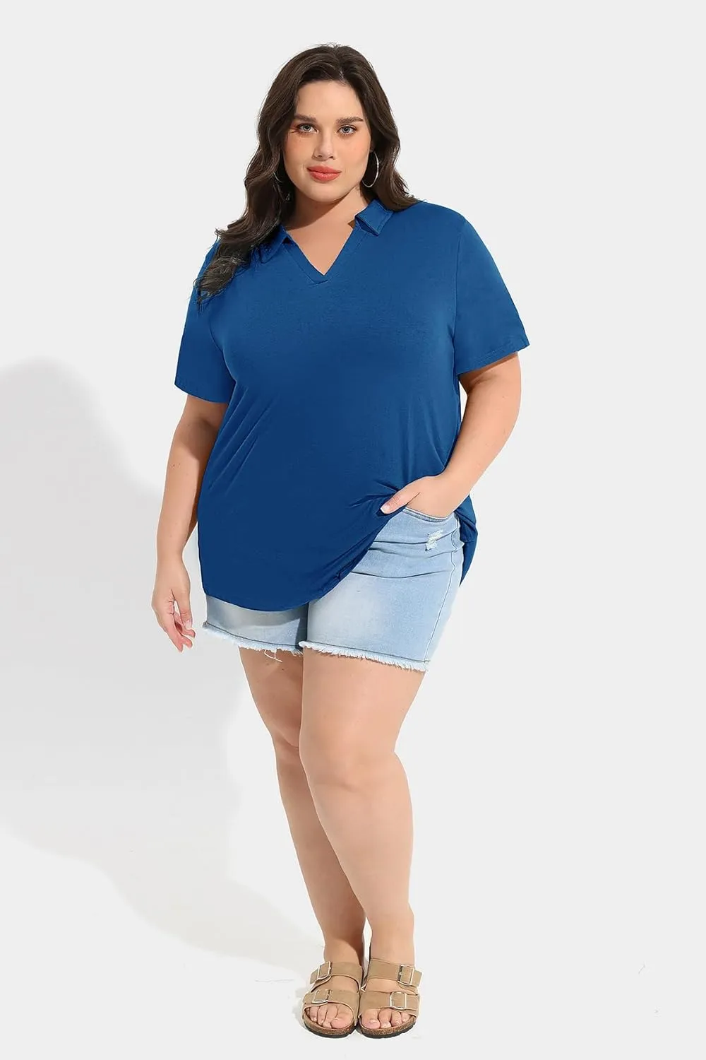 RITERA Plus Size Tops for Womens Polo Shirt Zipper Tshirt Office Business V Neck Tunic Work Blouses Dressy Collared Clothes