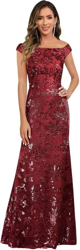 Sequin Mother of The Bride Dresses for Women Cap Sleeves Lace Long Evening Formal Gowns